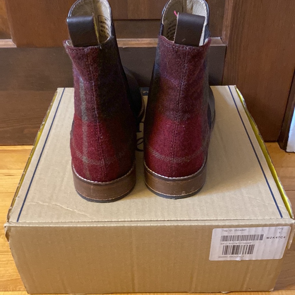 Joules dark brown Chelsea ankle boots with red plaid check back 9 - Picture 5 of 7